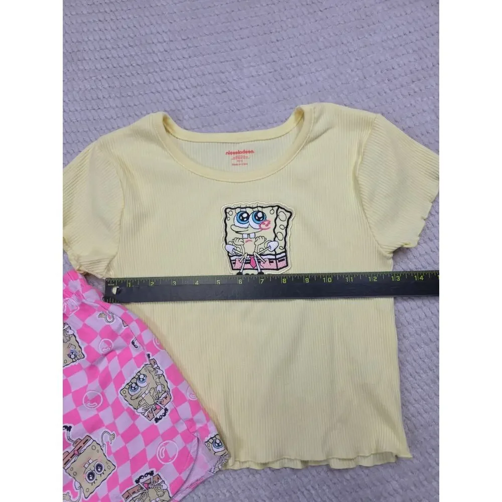 Spongebob 2 Piece Set Girls 10/12 Ribbed Lettuce Trim Top